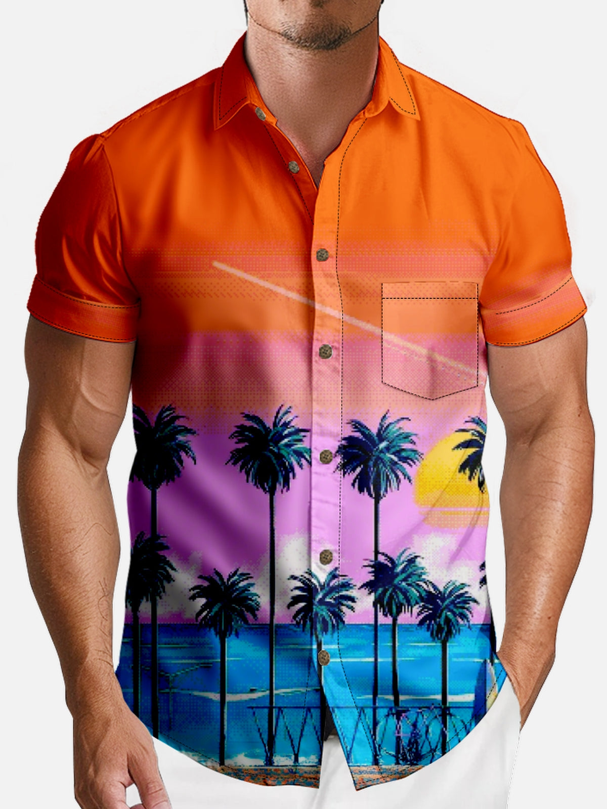 Men's Sunset Palms Short Sleeve Shirt Eleven Oasis