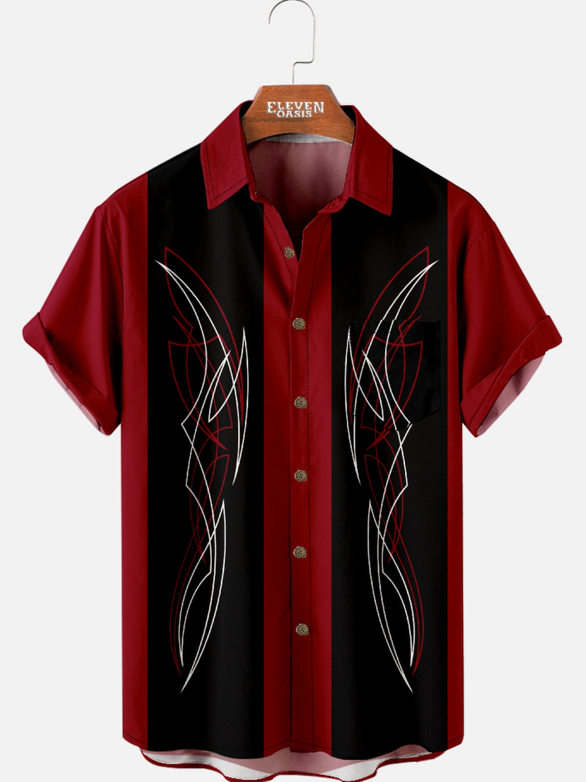 Men's Hot Rod Pinstripe Bowling Short Sleeve Shirt Eleven Oasis