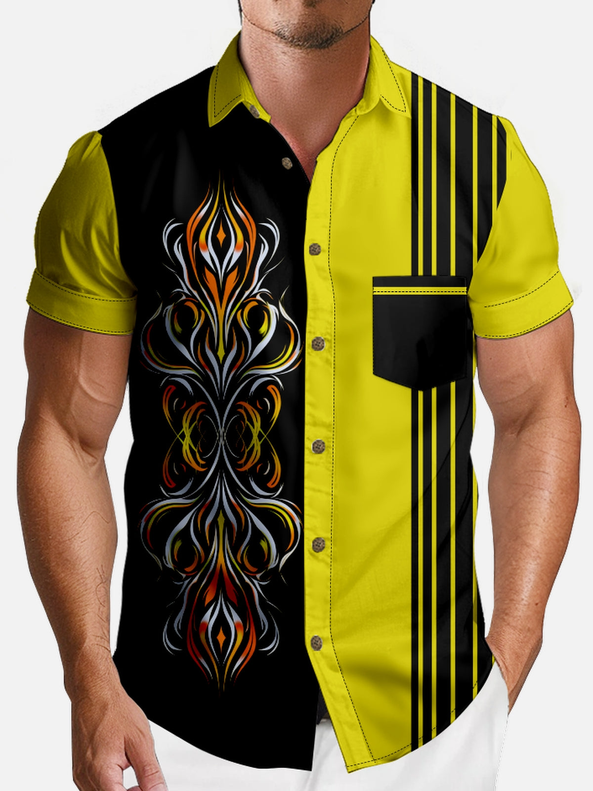 Men's Flame Stripe Short Sleeve Shirt Eleven Oasis