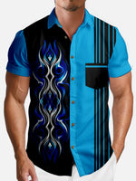 Men's Classic Flame Pinstripe Bowling Short Sleeve Shirt Eleven Oasis