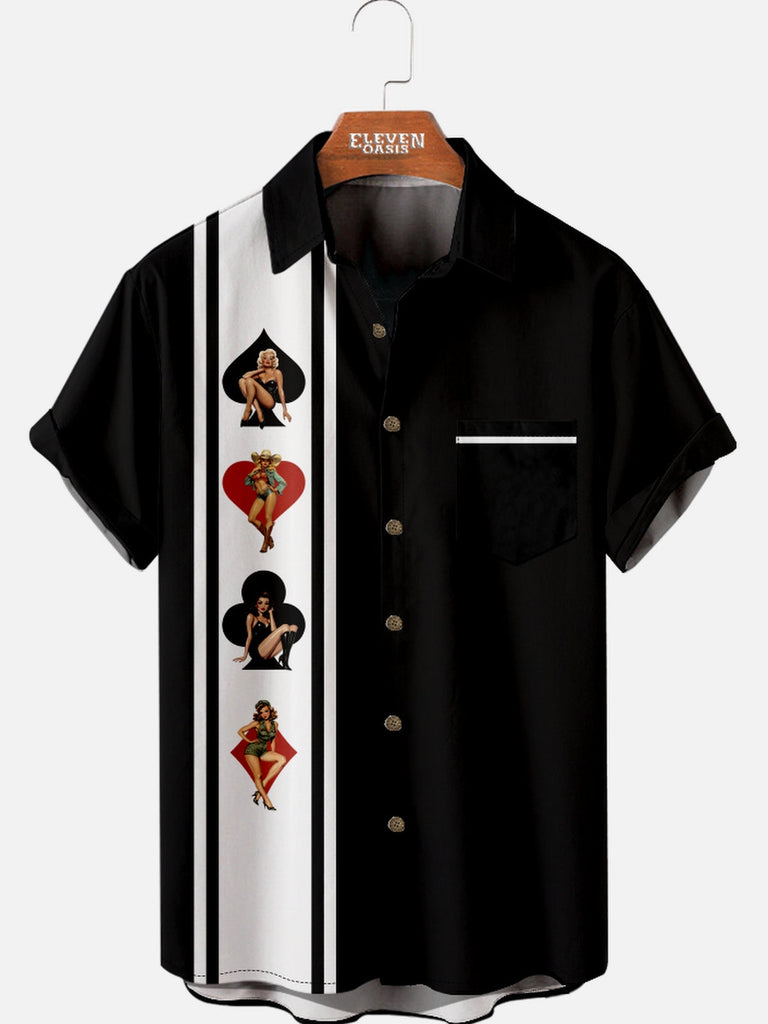 Men's Pin-Up Playing Card Short Sleeve Shirt Eleven Oasis