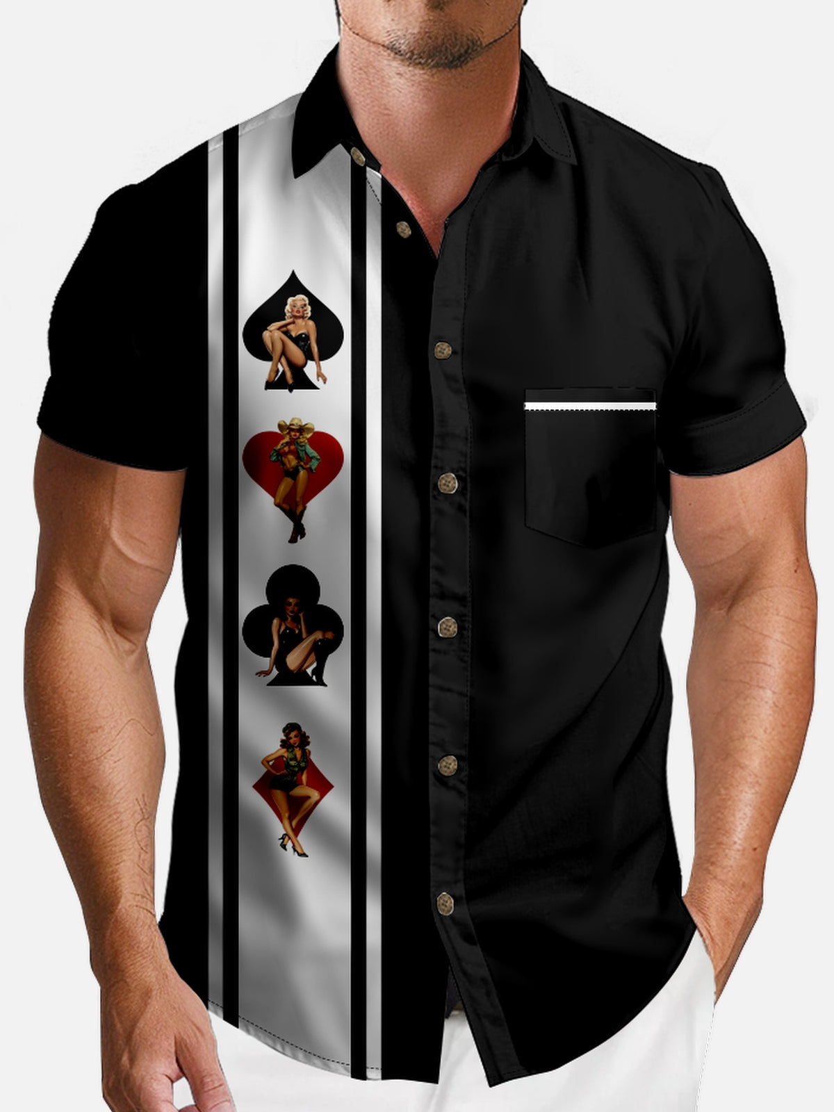 Men's Pin-Up Playing Card Short Sleeve Shirt Eleven Oasis