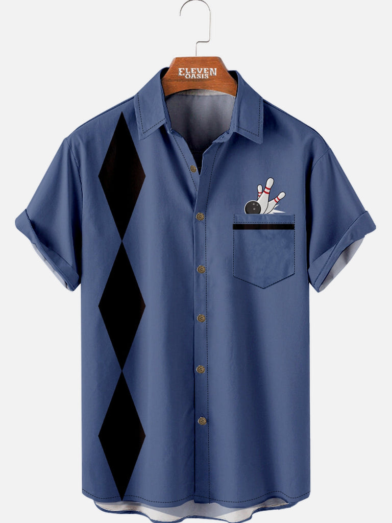 Men's Bowling Night Diamond Short Sleeve Shirts 2 Eleven Oasis
