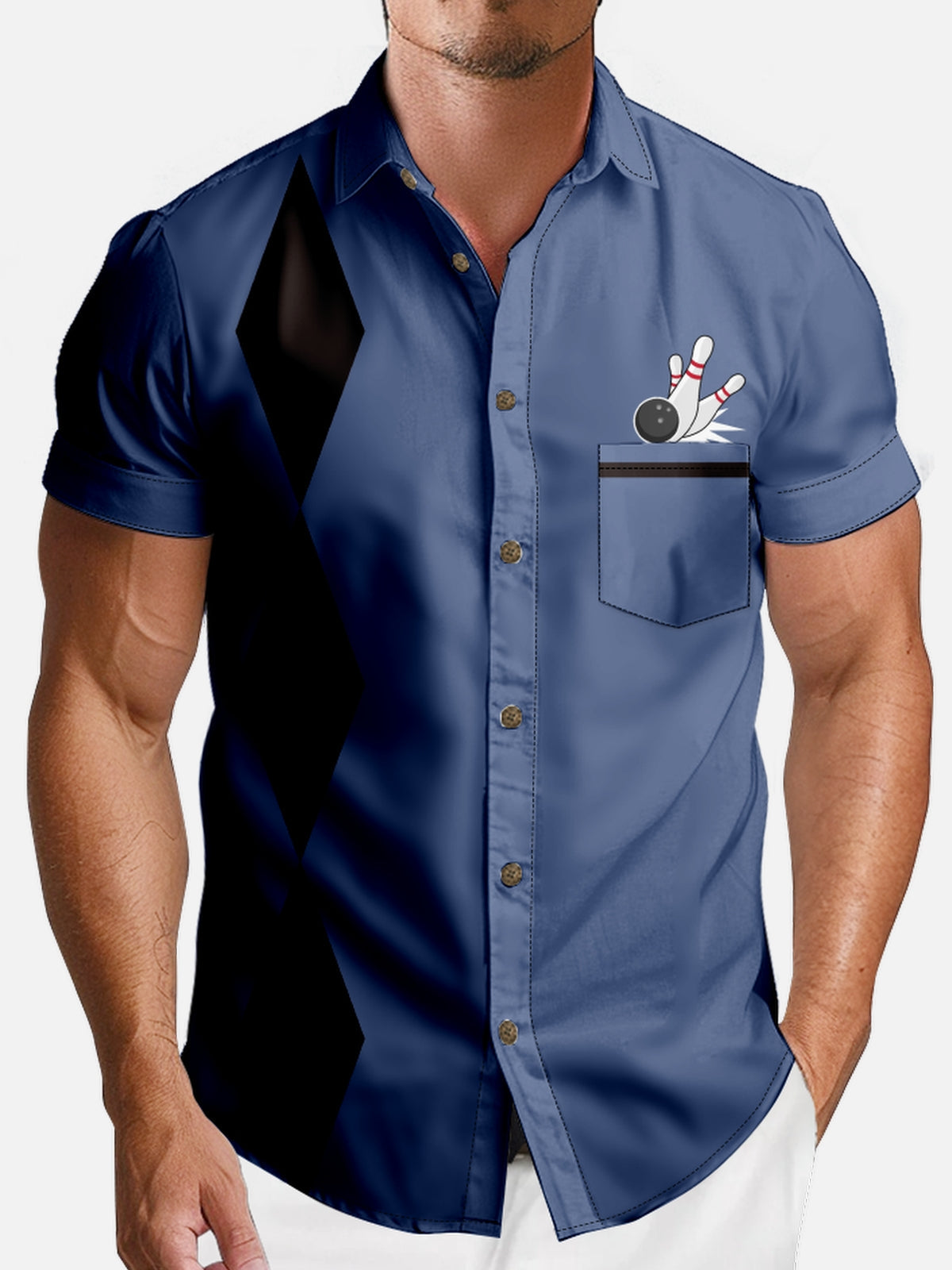 Men's Bowling Night Diamond Short Sleeve Shirts 2 Eleven Oasis