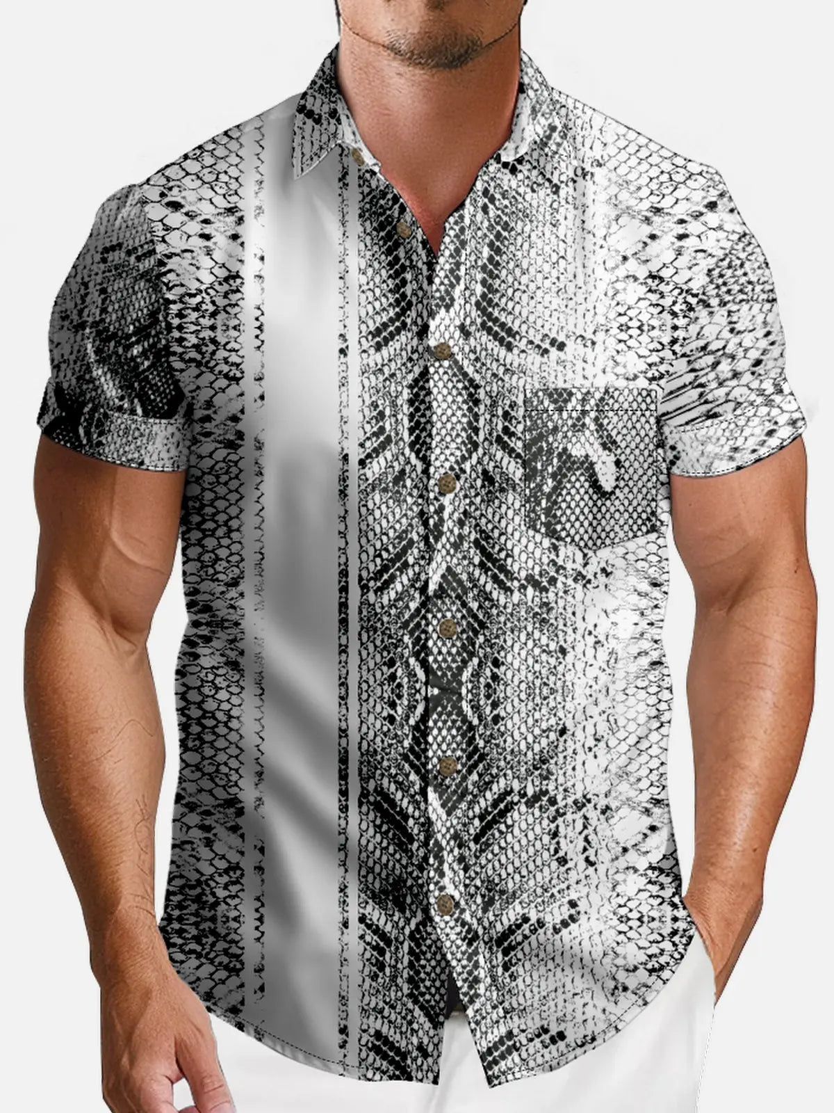 Tall Men's Python Skin Short Sleeve Shirt Eleven Oasis