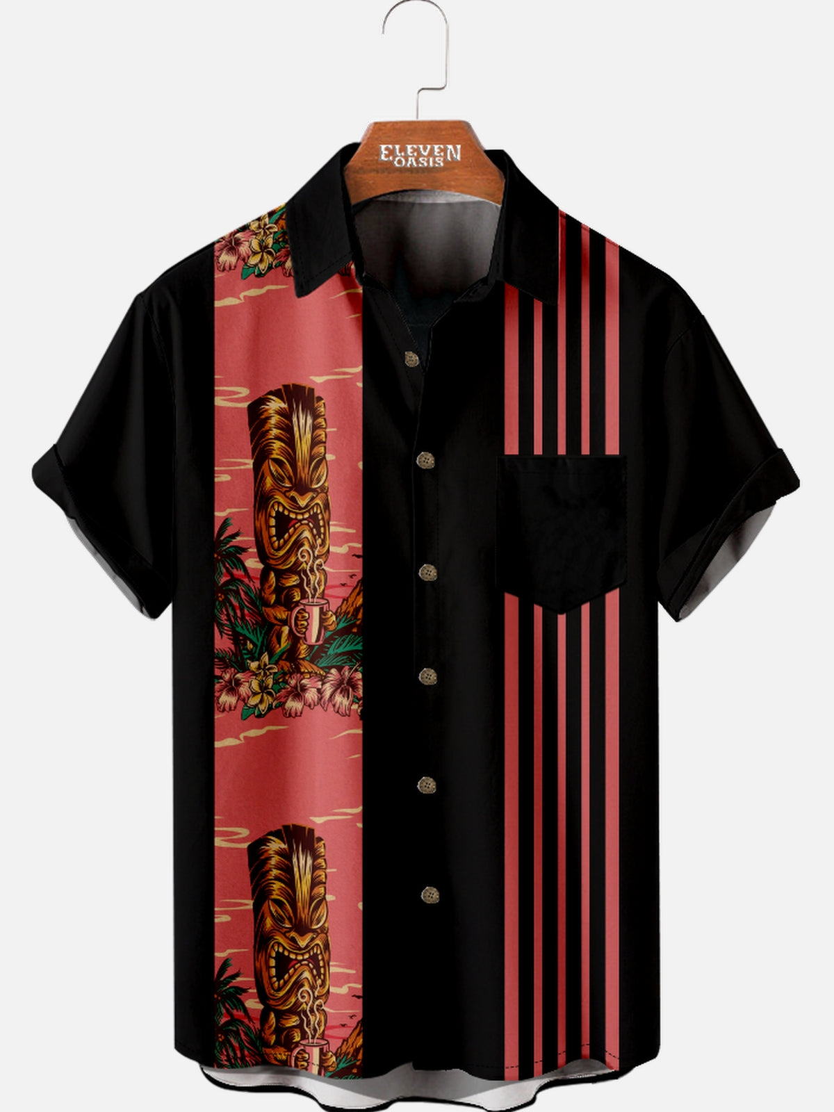 Men's Tiki Pink Stripe Short Sleeve Shirt Eleven Oasis