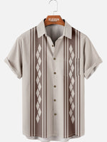 Men's Retro Diamond Stripe Bowling Short Sleeve Shirt Eleven Oasis