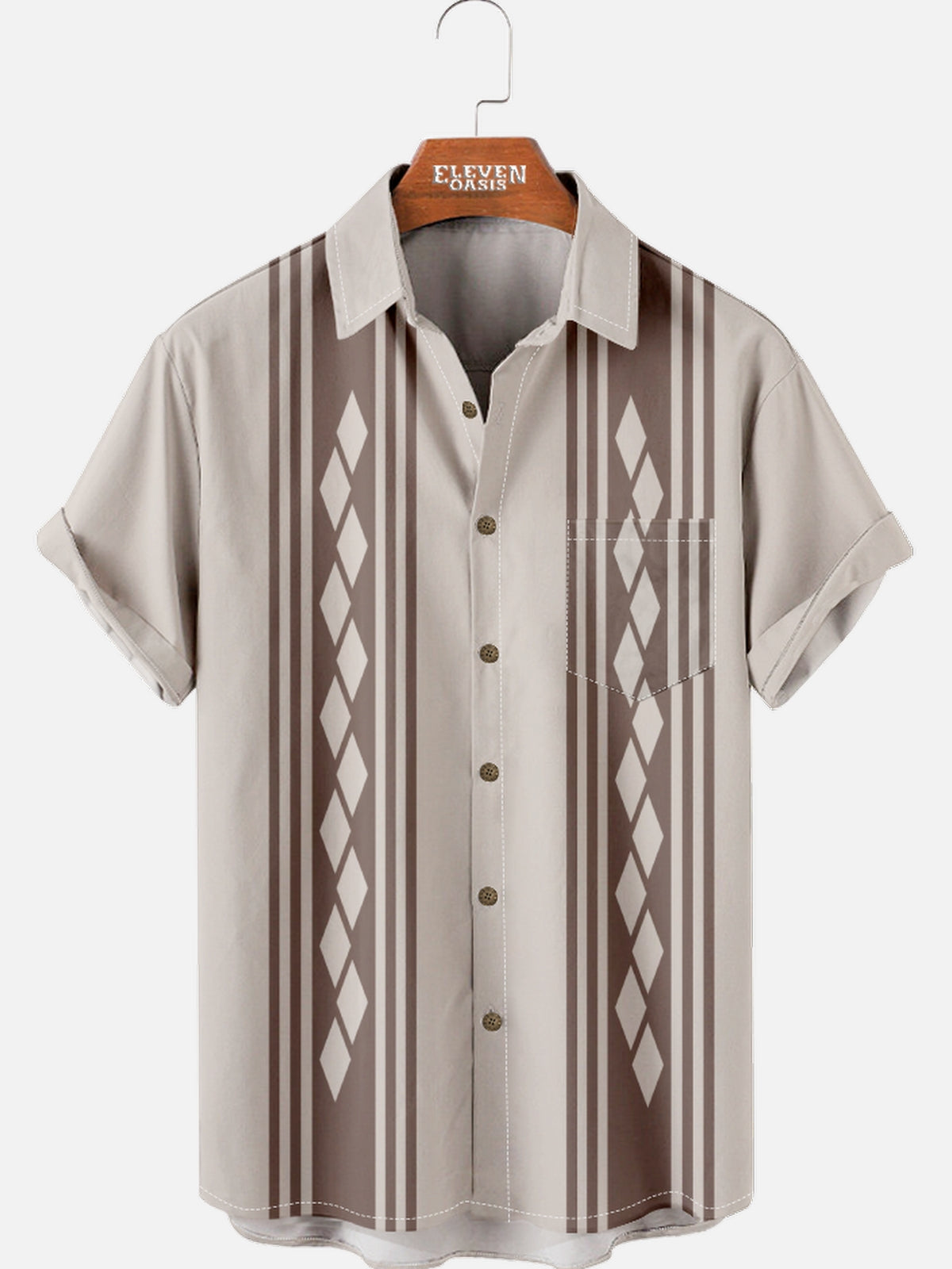 Men's Retro Diamond Stripe Bowling Short Sleeve Shirt Eleven Oasis