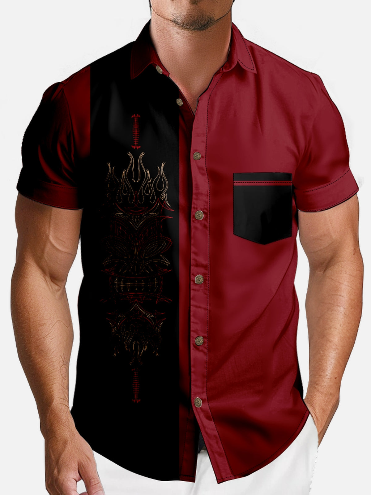 Men's Tribal Totem Red Short Sleeve Shirt Eleven Oasis