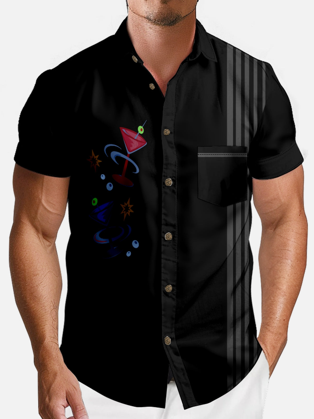 Men's Cocktail Galaxy Martini Short Sleeve Shirt Eleven Oasis
