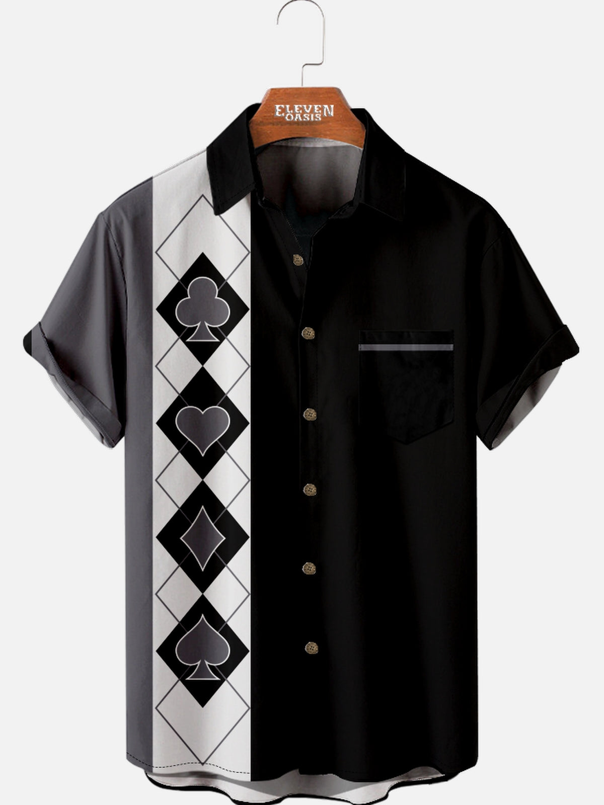 Men's Playing Card Button Short Sleeve Shirt Eleven Oasis