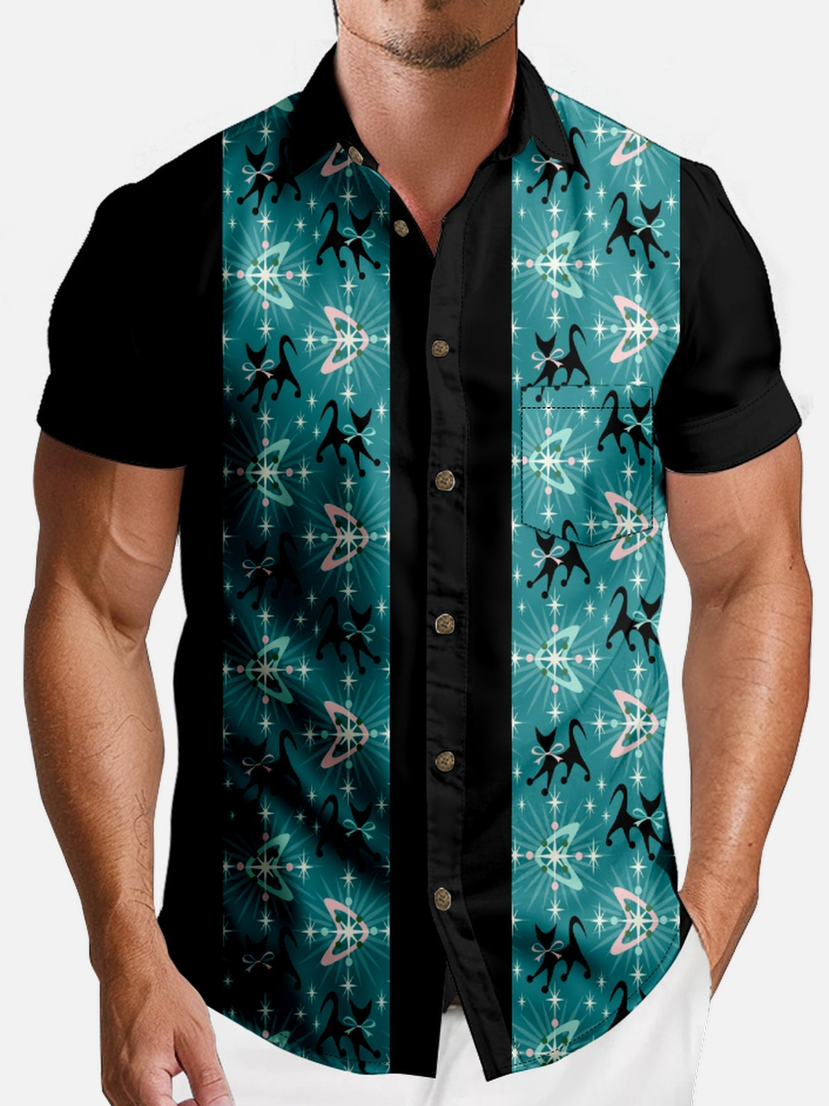 Men's Tropical Cat Short Sleeve Shirt Eleven Oasis