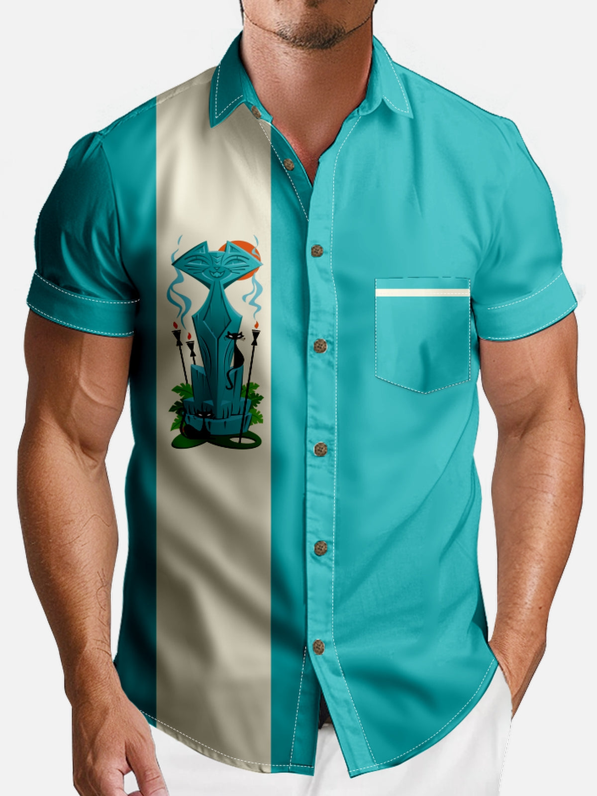 Tall Men's Cat Totem Short Sleeve Shirt Eleven Oasis