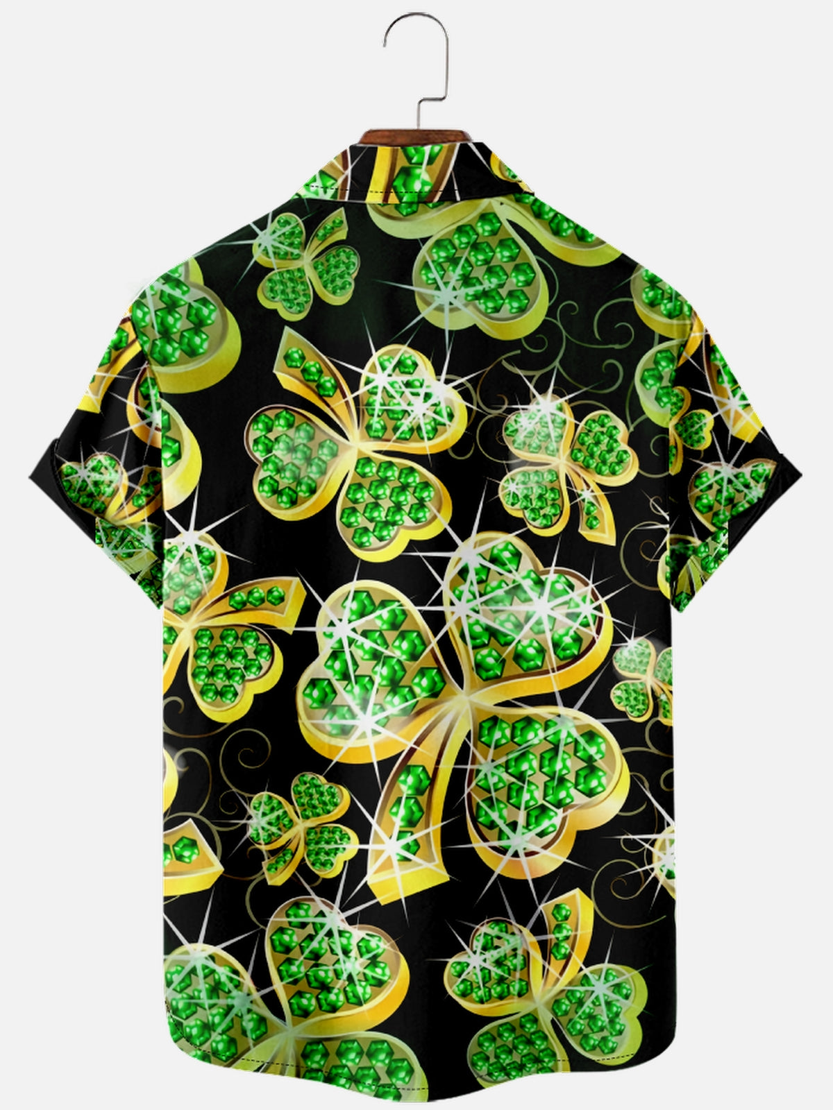 Men's St. Patrick's Day Jeweled Clover Short Sleeve Shirt Eleven Oasis