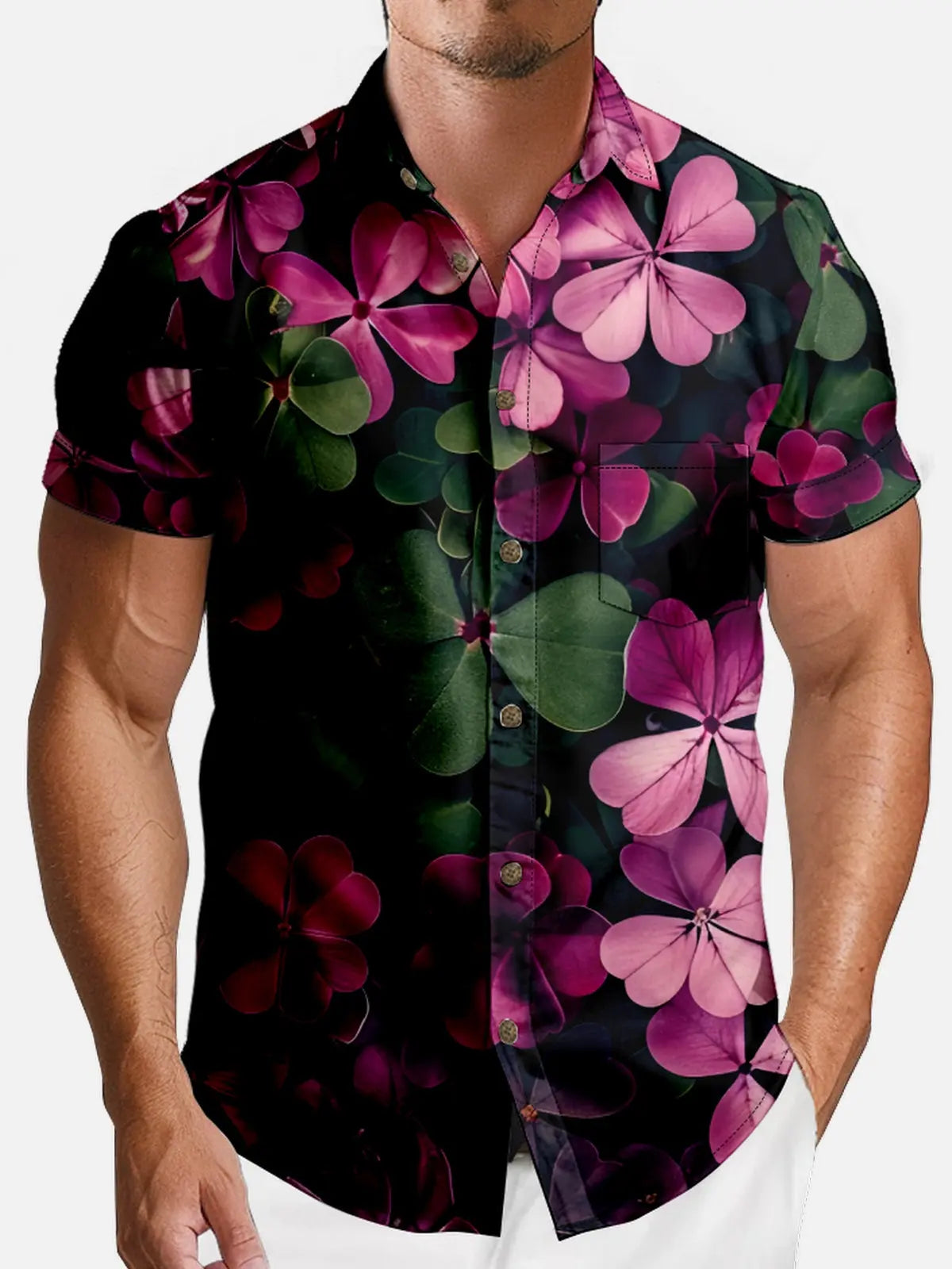Men's Purple Clover Botanical Short Sleeve Shirt Eleven Oasis
