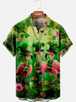 Men's St. Patrick's Day Flamingo and Clover Short Sleeve Shirt Eleven Oasis