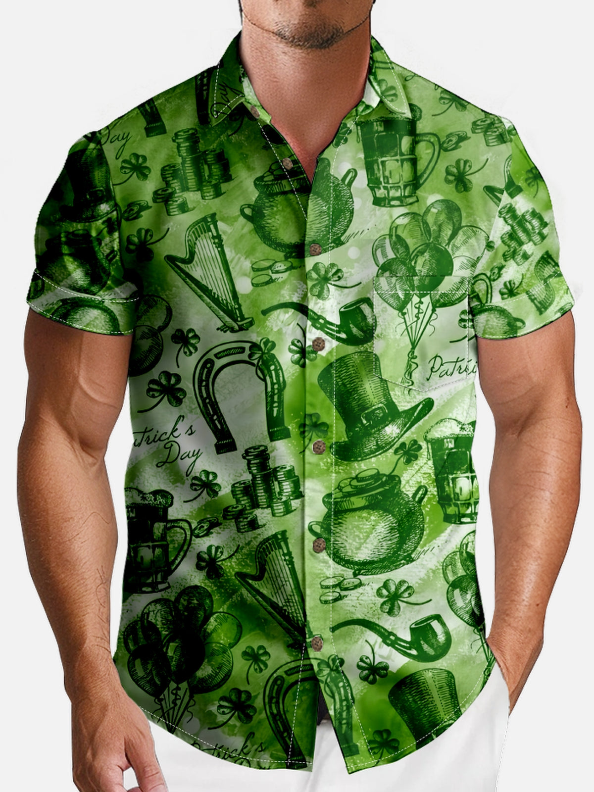 Men's St. Patrick's Day Festive Print Short Sleeve Shirt Eleven Oasis