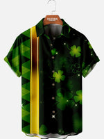 Men's St. Patrick's Day Green Clover and Gold Stripes Short Sleeve Shirt Eleven Oasis
