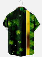 Men's St. Patrick's Day Green Clover and Gold Stripes Short Sleeve Shirt Eleven Oasis