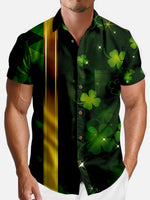 Men's St. Patrick's Day Green Clover and Gold Stripes Short Sleeve Shirt Eleven Oasis
