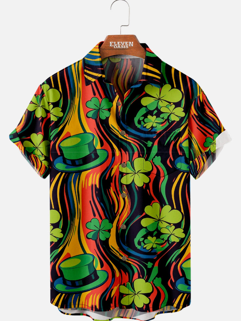 Men's St. Patrick's Day Flaming Clover Short Sleeve Shirt Eleven Oasis