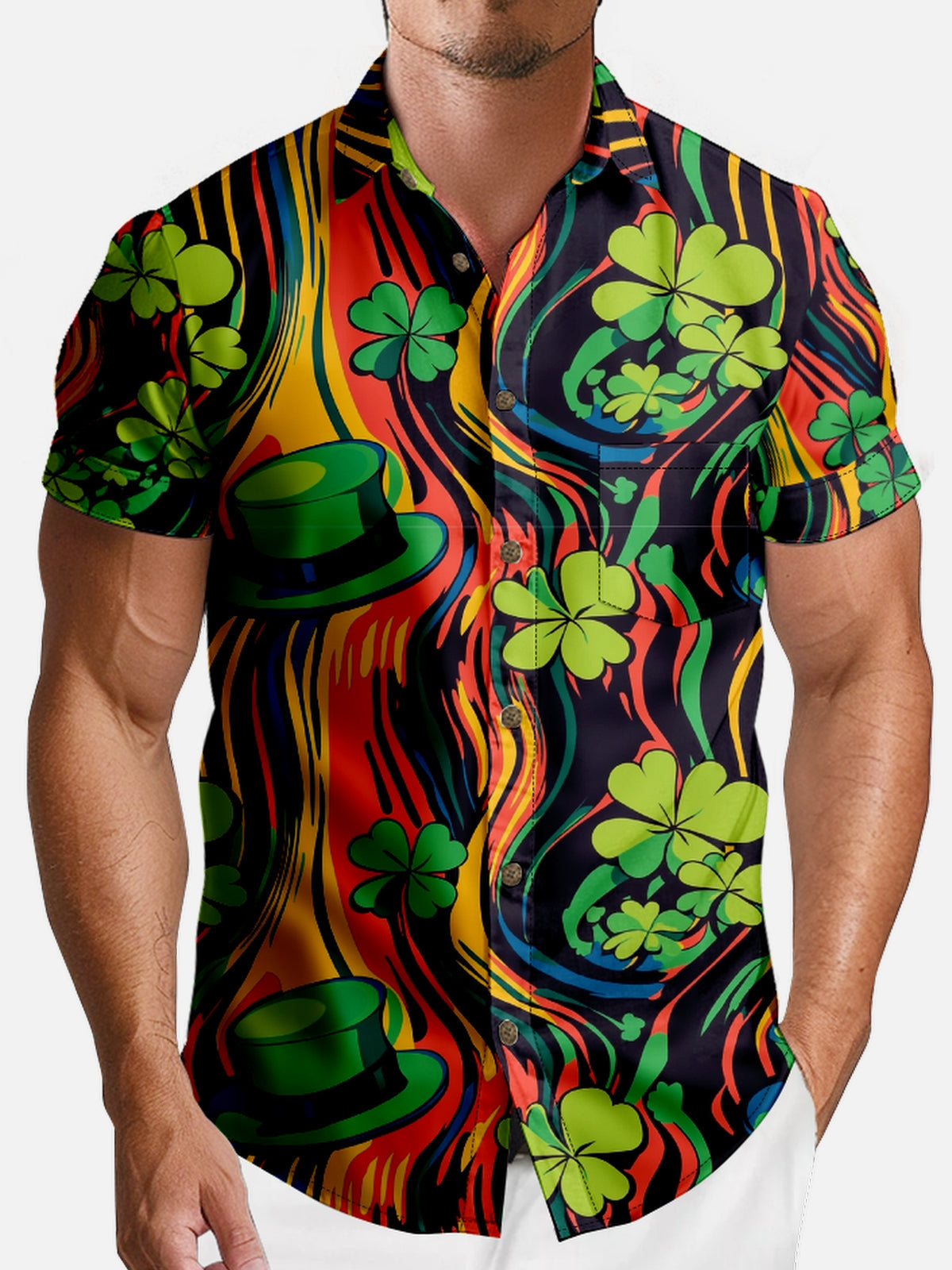 Men's St. Patrick's Day Flaming Clover Short Sleeve Shirt Eleven Oasis