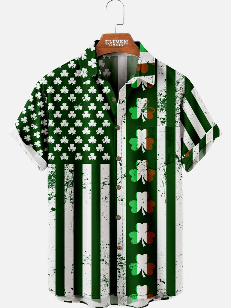 Tall Men's St. Patrick's Day Shamrock Stripes Short Sleeve Shirt Eleven Oasis