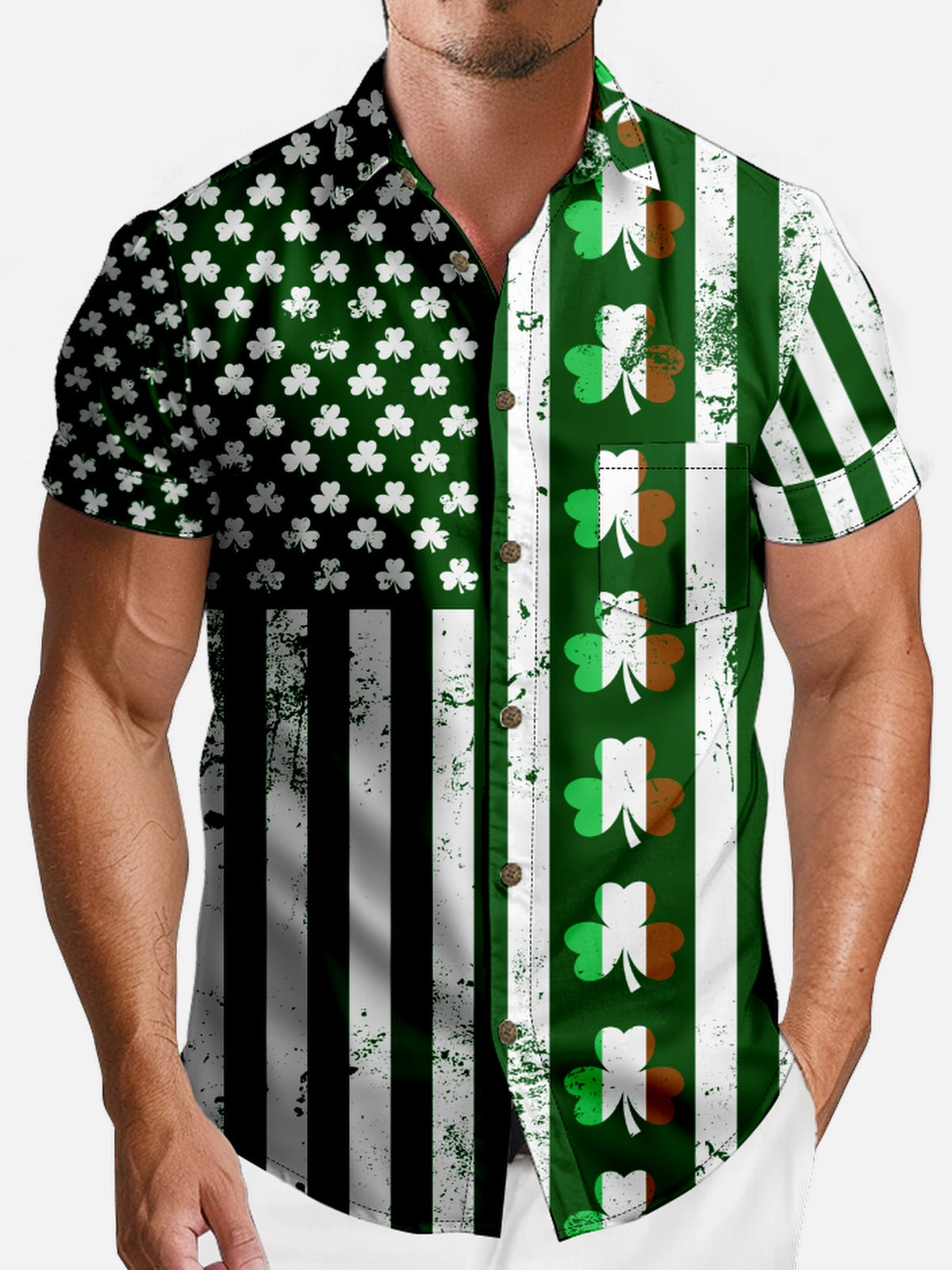 Tall Men's St. Patrick's Day Shamrock Stripes Short Sleeve Shirt Eleven Oasis