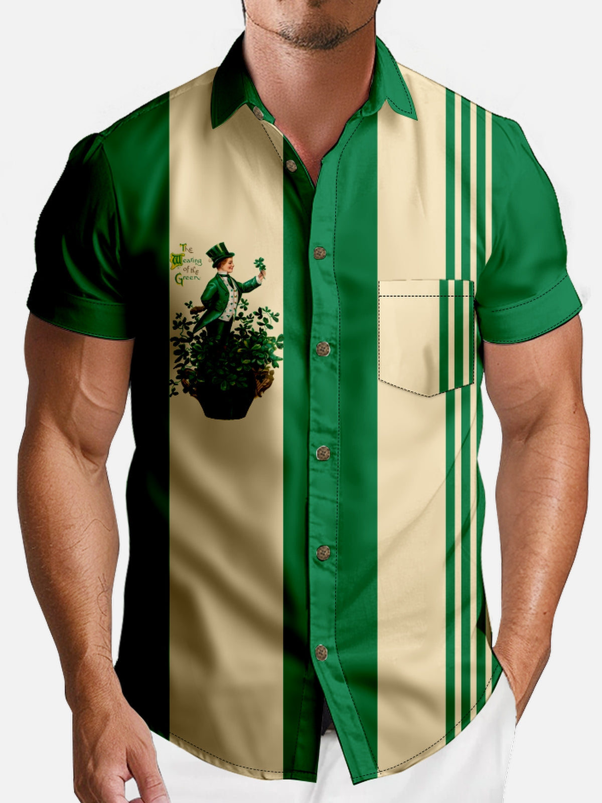 Men's St. Patrick's Day Leprechaun Green Bowling Short Sleeve Shirt Eleven Oasis