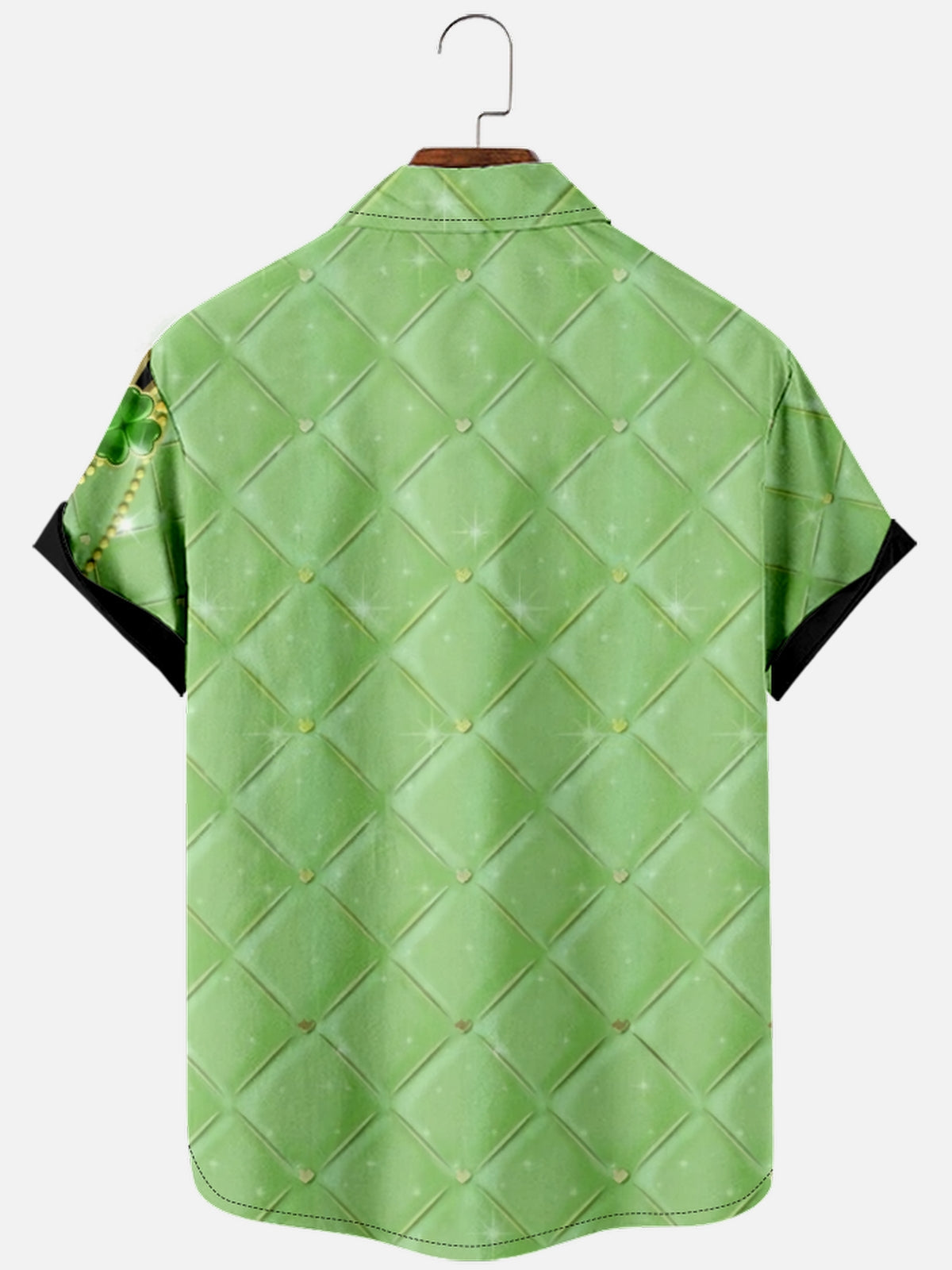 Men's St. Patrick's Day Green Clover Diamond Short Sleeve Shirt Eleven Oasis