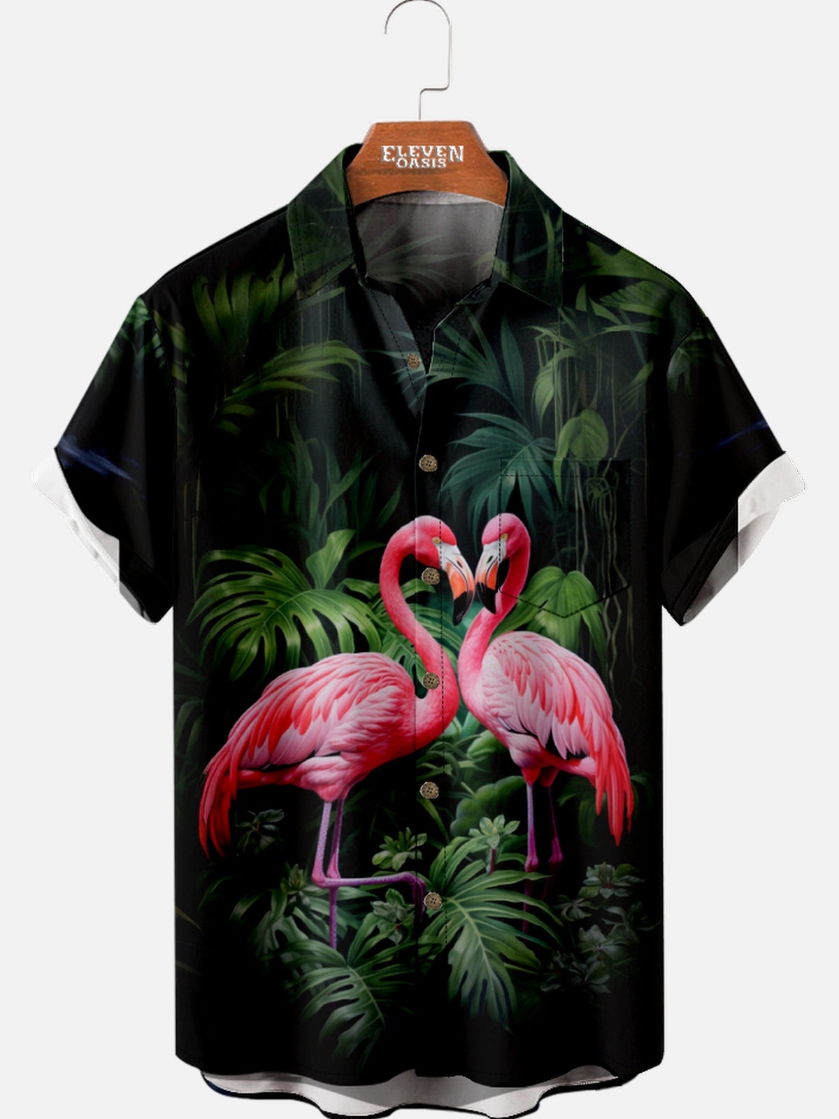 Men's Hawaiian Flamingo In Leaves Short Sleeve Shirt Eleven Oasis
