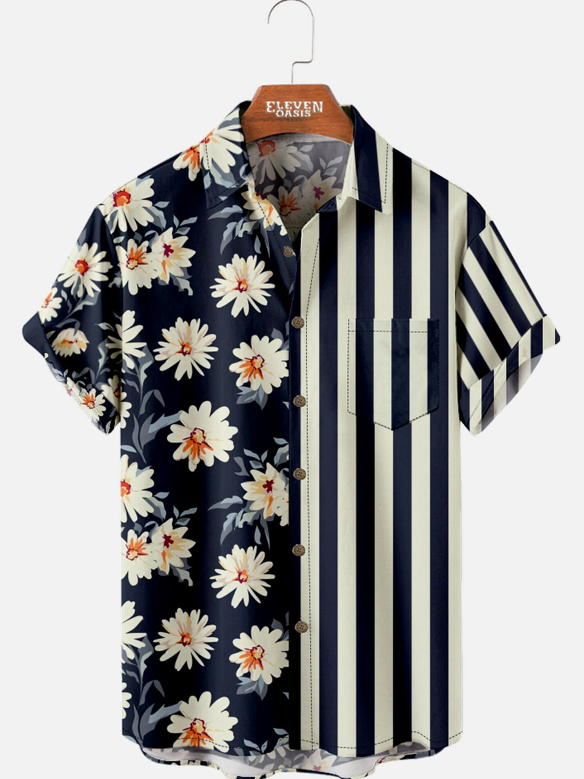 Men's Hawaii Floral Stripe Short Sleeve Shirt Eleven Oasis