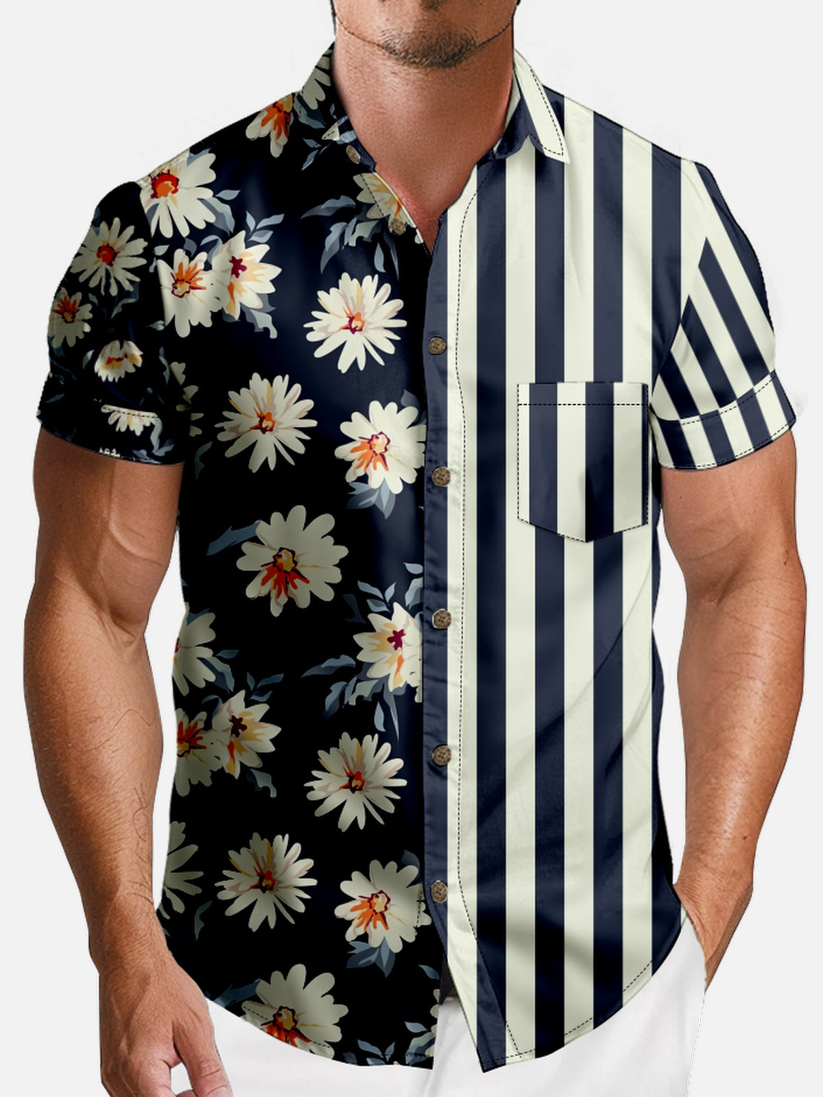 Men's Hawaii Floral Stripe Short Sleeve Shirt Eleven Oasis