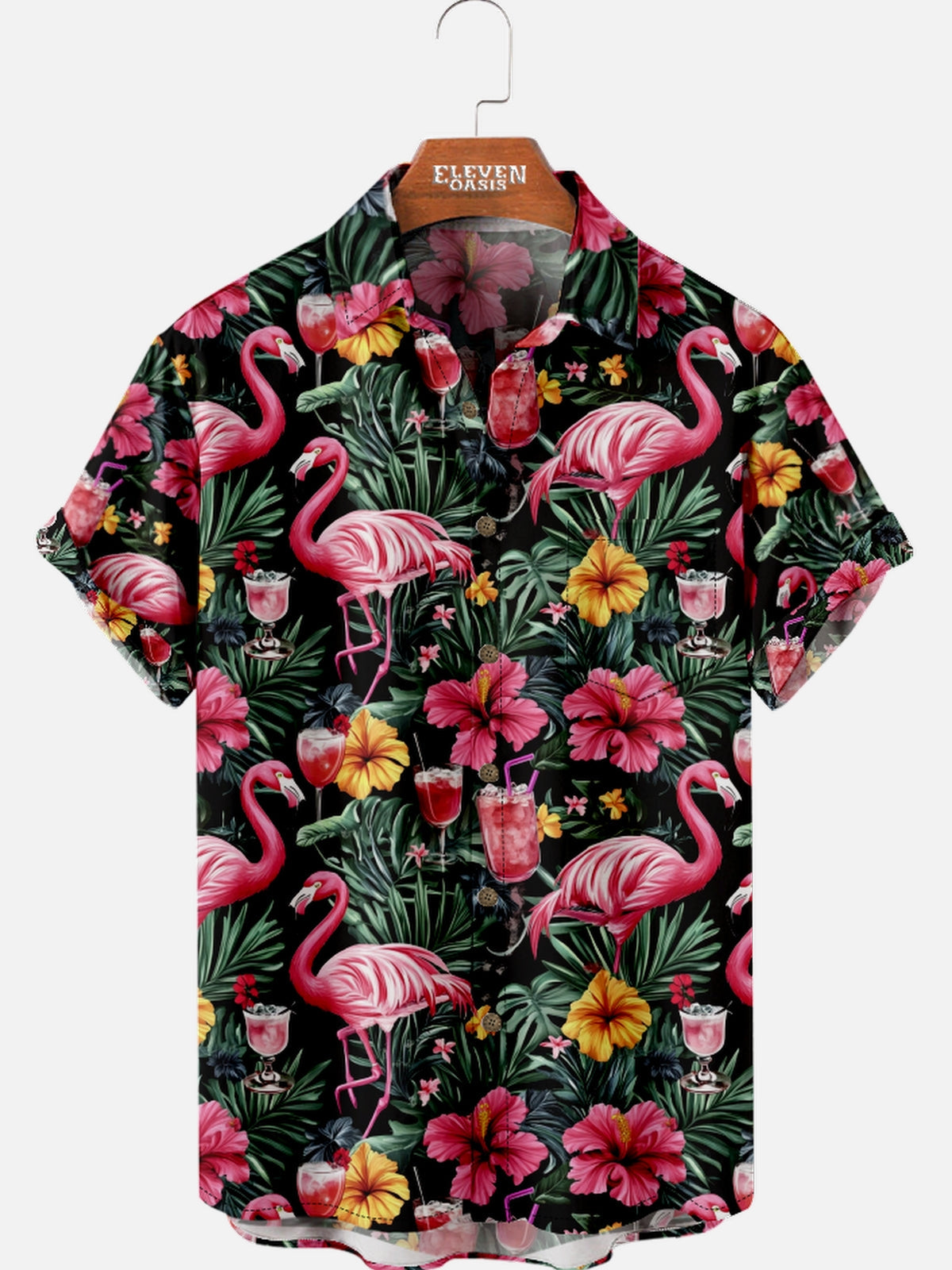 Men's Hawaii Tropical Flamingo And Flora Short Sleeve Shirt Eleven Oasis