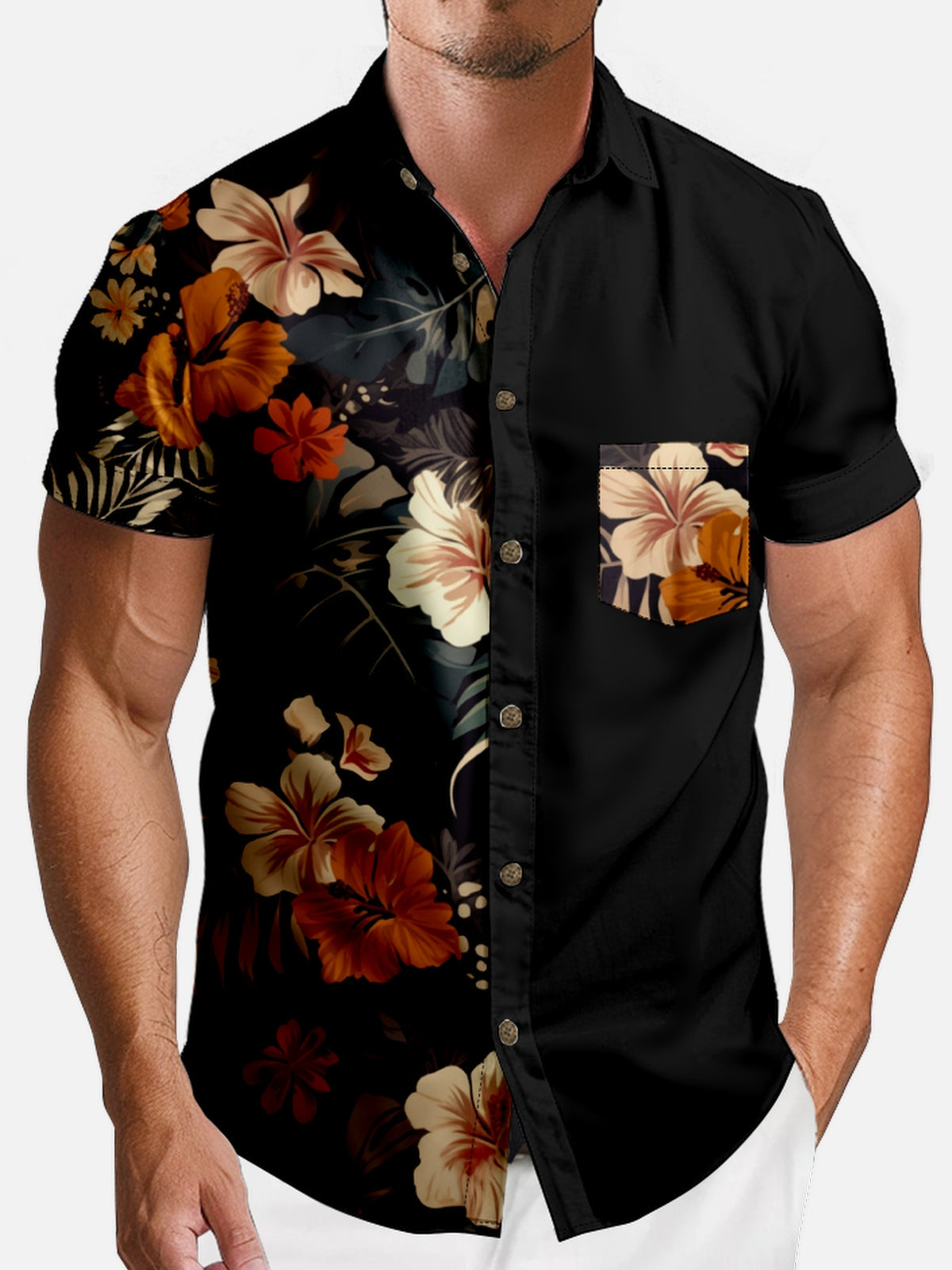 Men's Hawaii Retro Tropical Flora Short Sleeve Shirt Eleven Oasis