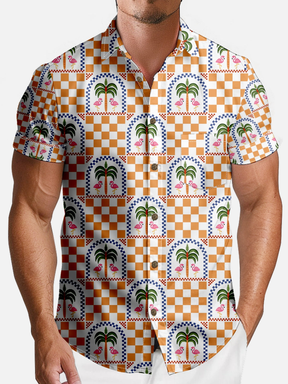 Men's Hawaii Tropical Check Short Sleeve Shirt Eleven Oasis