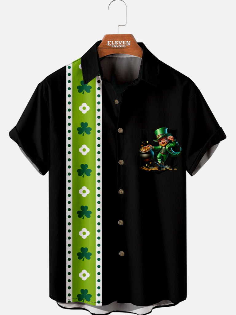 Men's St. Patrick's Day Lucky Leprechaun Stripe Short Sleeve Shirt Eleven Oasis