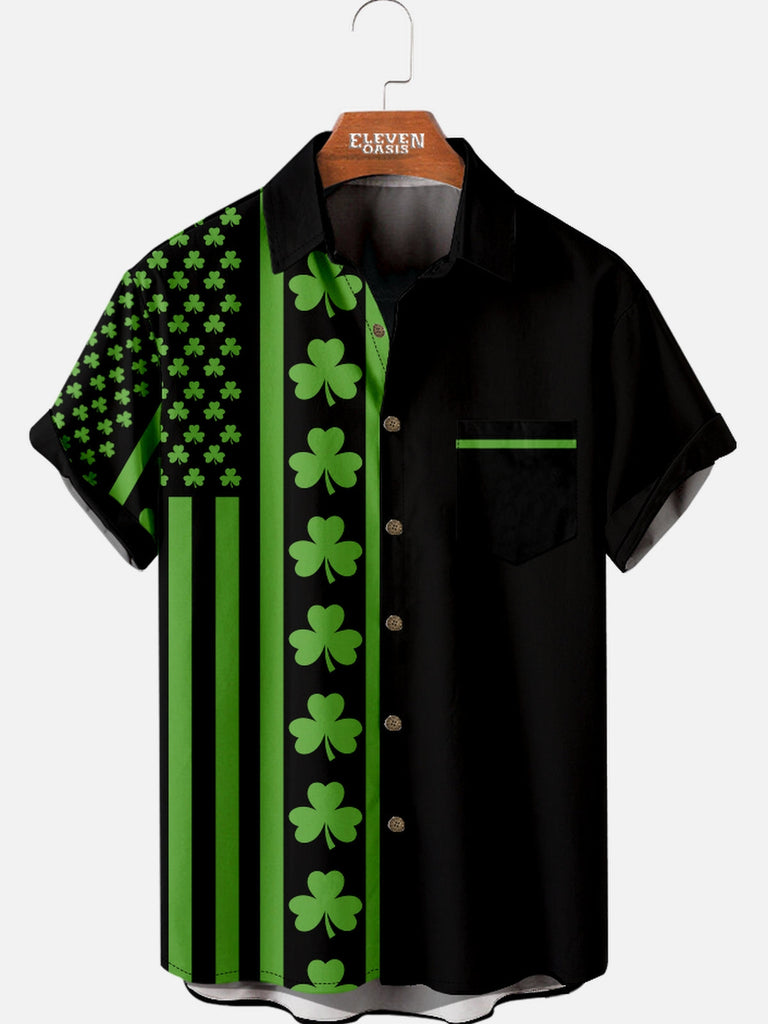 Men's St. Patrick's Day Clover Half Stripe Short Sleeve Shirt Eleven Oasis