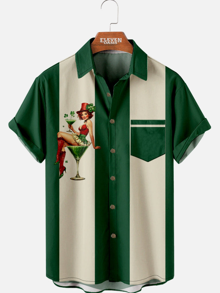 Men's St. Patrick's Day Cocktail Pin-Up Short Sleeve Shirt Eleven Oasis
