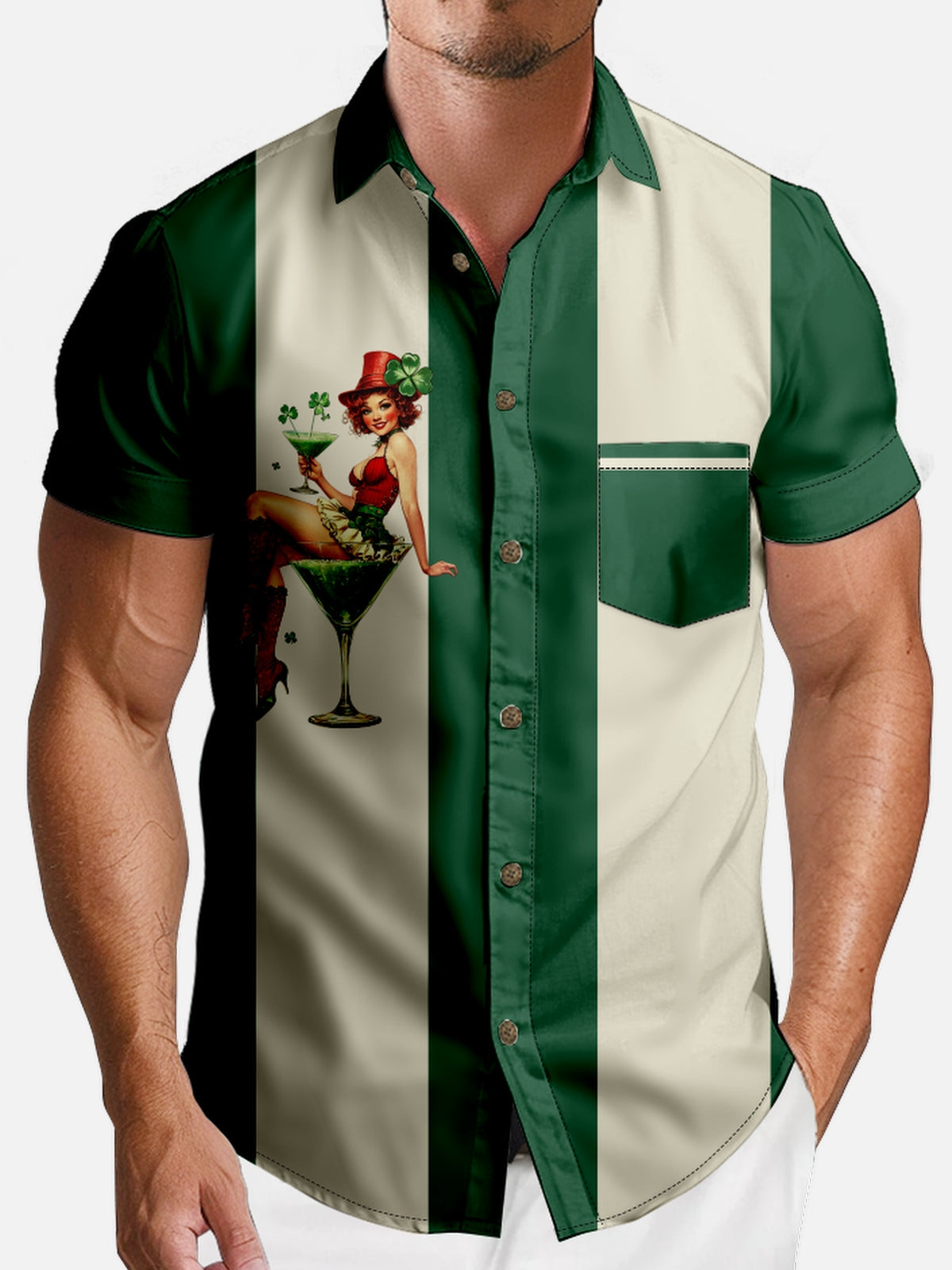 Men's St. Patrick's Day Cocktail Pin-Up Short Sleeve Shirt Eleven Oasis