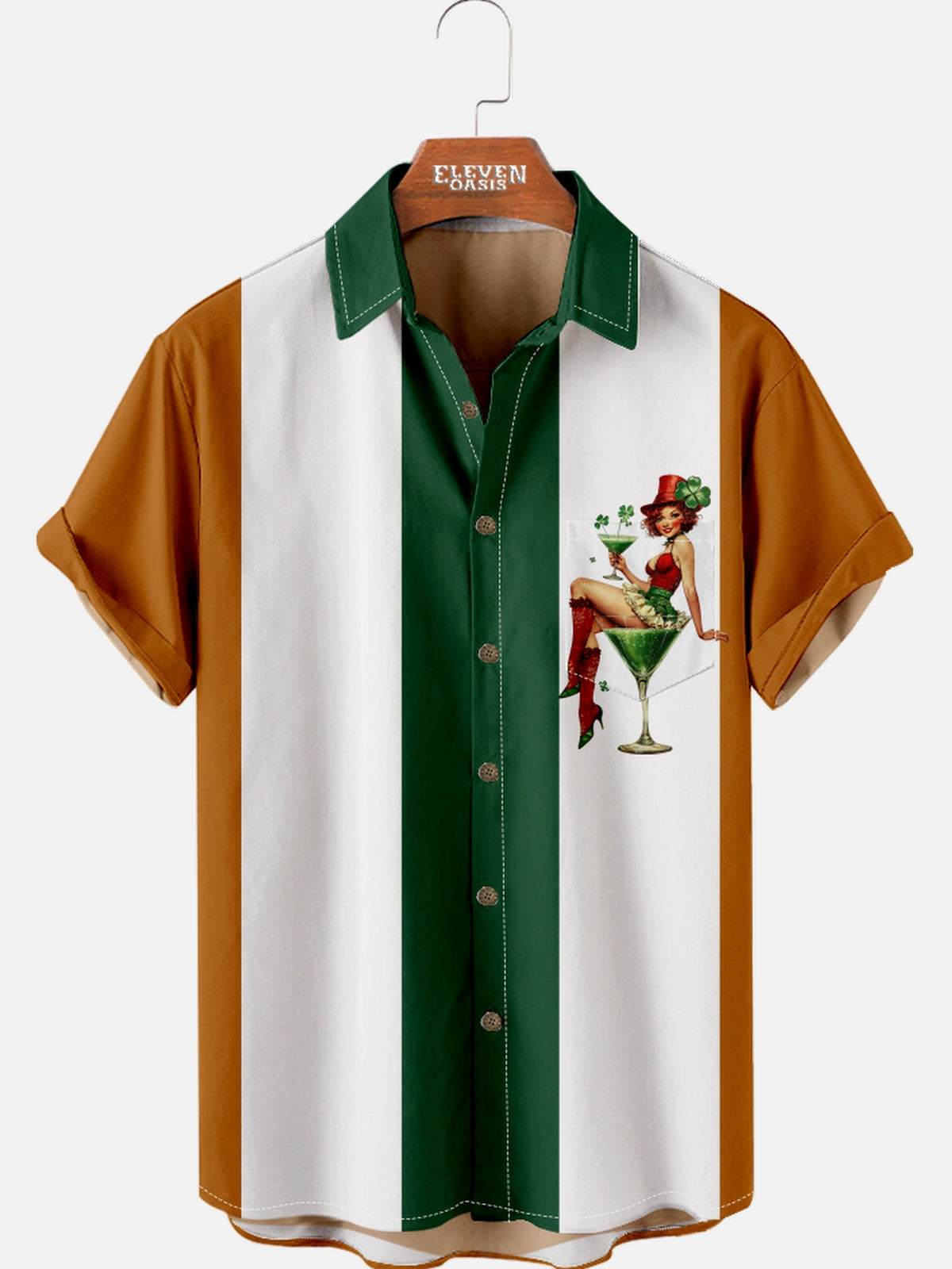 Men's St. Patrick's Day Pin-Up Stripe Short Sleeve Shirt Eleven Oasis
