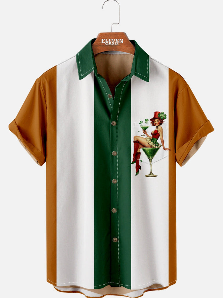 Men's St. Patrick's Day Pin-Up Stripe Short Sleeve Shirt Eleven Oasis