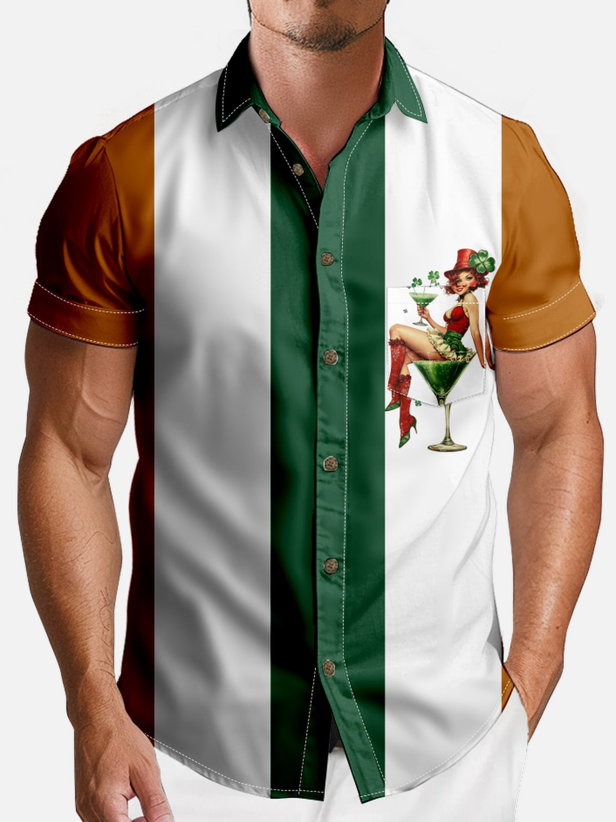 Men's St. Patrick's Day Pin-Up Stripe Short Sleeve Shirt Eleven Oasis
