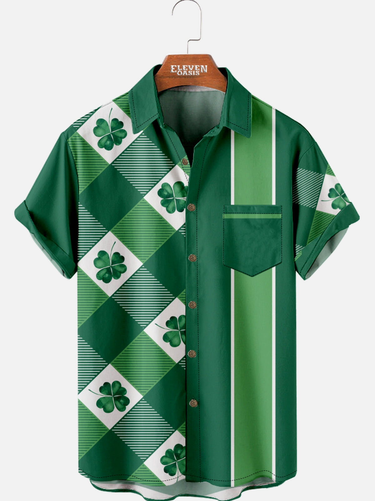 Men's St. Patrick's Day Clover Check Short Sleeve Shirt Eleven Oasis