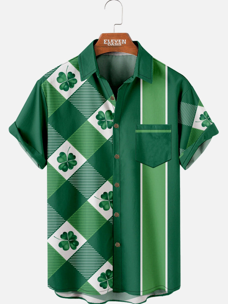Men's St. Patrick's Day Clover Check Short Sleeve Shirt Eleven Oasis