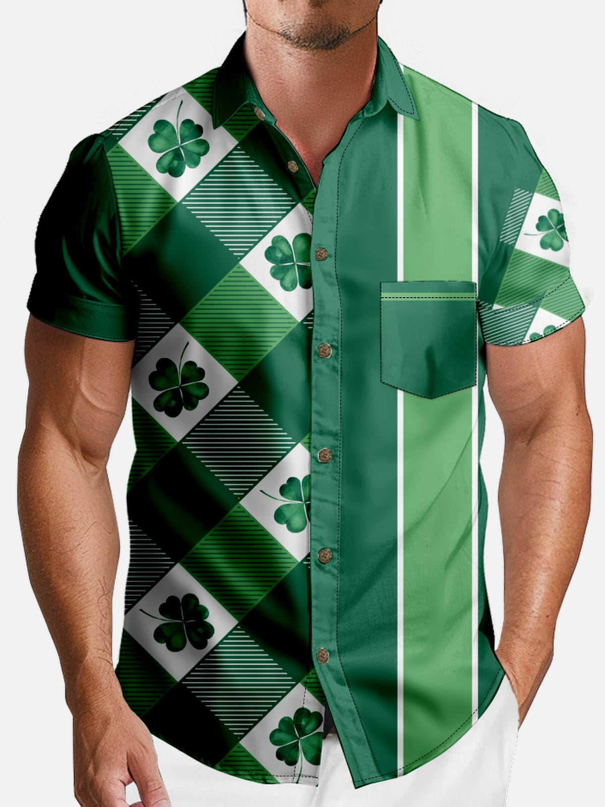 Men's St. Patrick's Day Clover Check Short Sleeve Shirt Eleven Oasis
