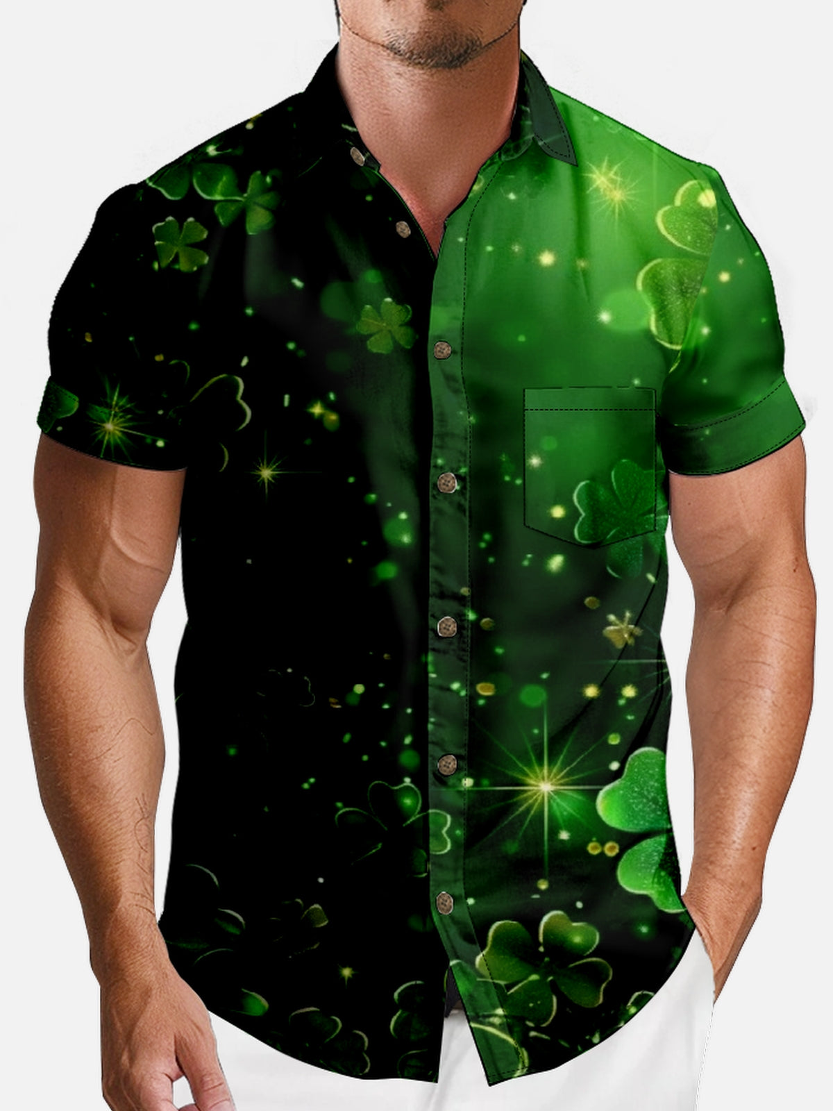 Men's St. Patrick's Day Sparkling Clover Short Sleeve Shirt Eleven Oasis