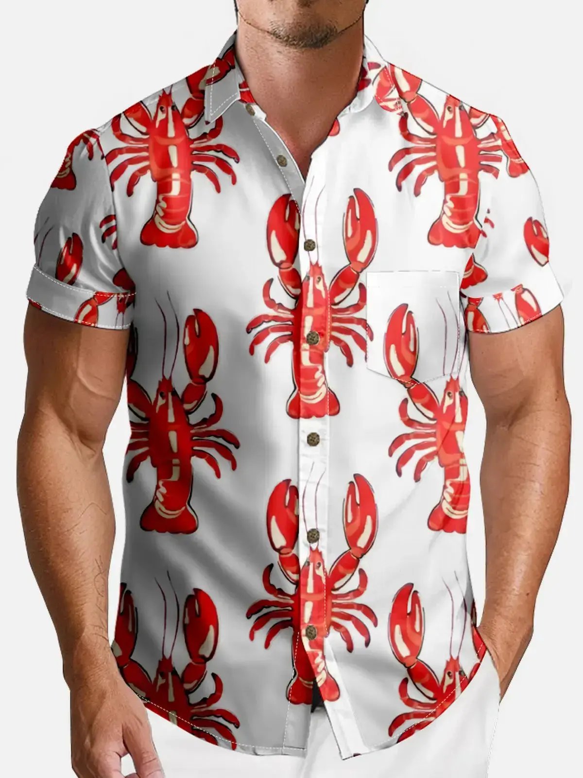 Mardi Gras Lobster Print Men's Shirt ElevenOasis