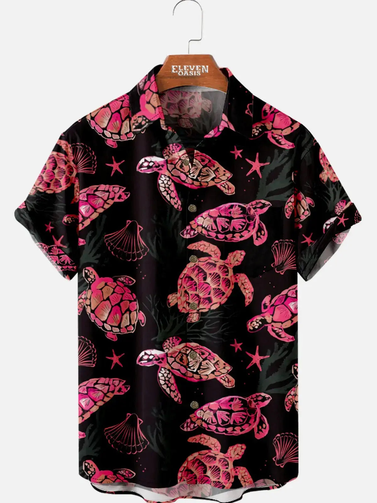 Turtle Floral Mosaic Print Lapel Men's Short-sleeved Shirt ElevenOasis