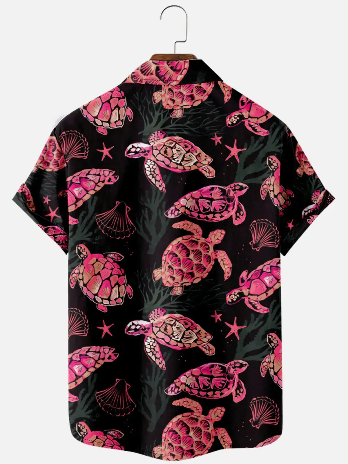 Turtle Floral Mosaic Print Lapel Men's Short-sleeved Shirt ElevenOasis